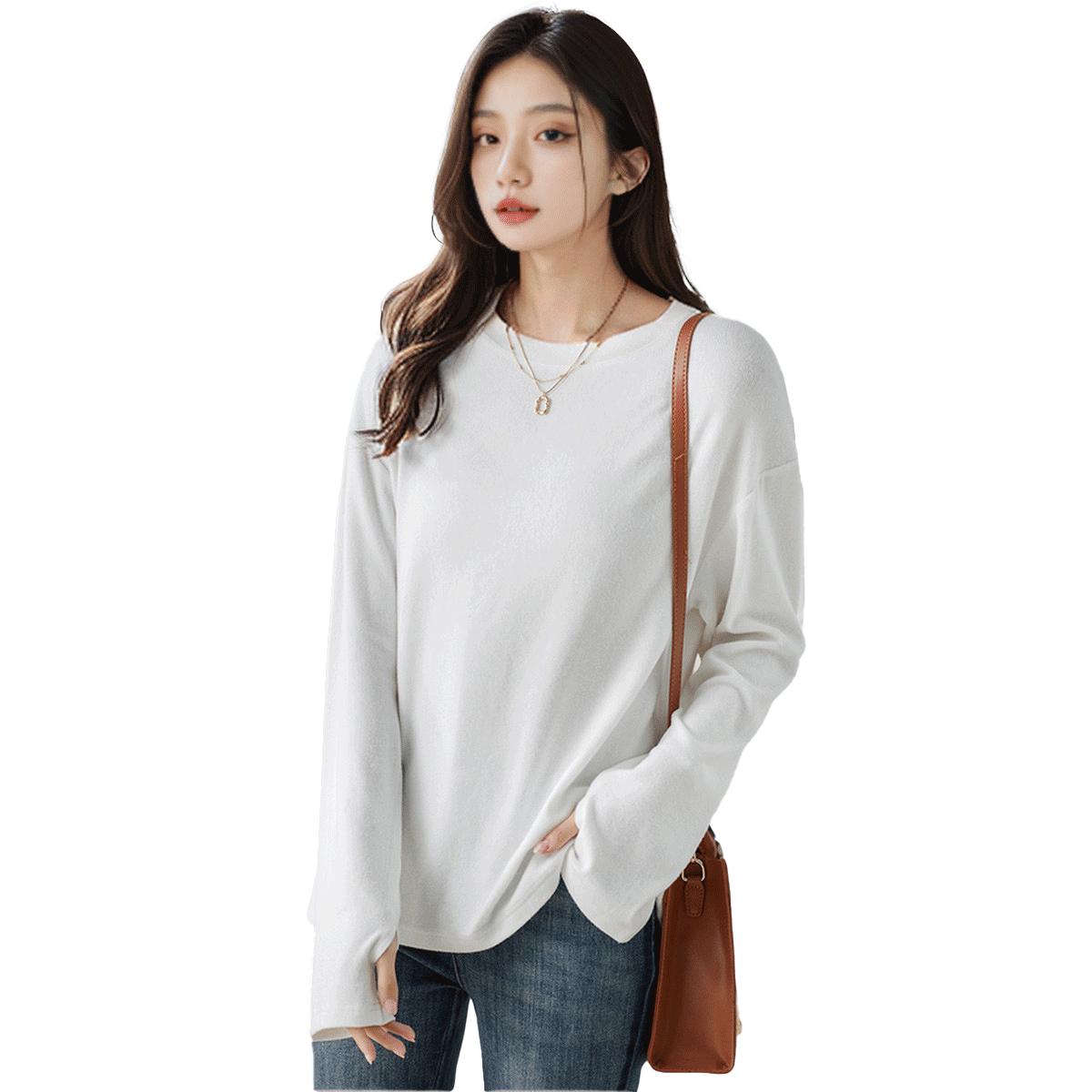 【经典基础百搭款】春秋外穿白色T恤韩版宽松t恤女简约女式T恤