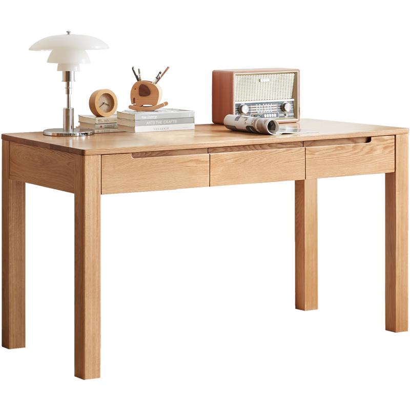 源氏木语实木小书桌简约欧洲榉木学习桌北欧办公桌子书房电脑桌书桌0.9米