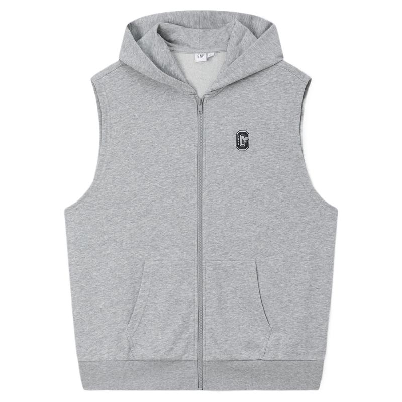 Gap男装2024秋季款毛圈布无袖连帽卫衣可叠穿宽松马甲637168