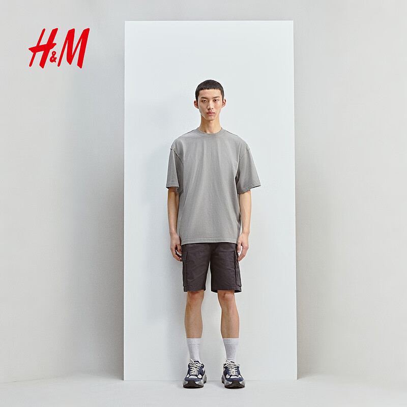 H&M男装女装T恤2025夏季新款宽松版型圆领短袖情侣装上衣1288284