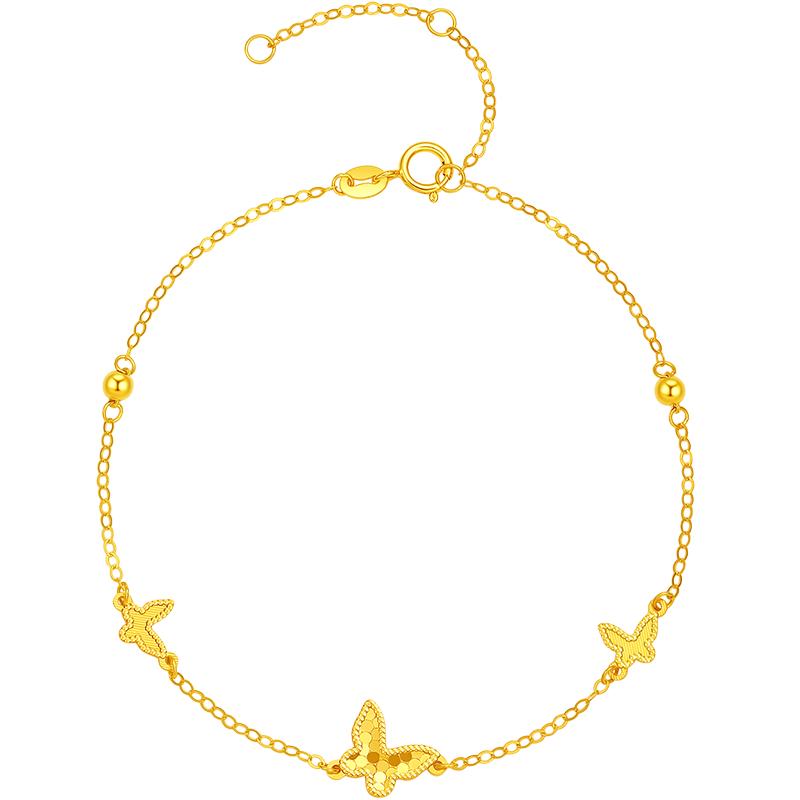 周六福 ZHOU LIU FU18K黄金手链蝴蝶彩金手链女C0713856 16+3cm