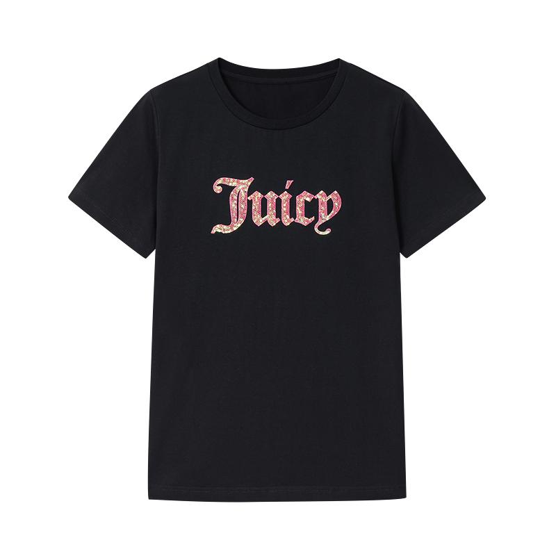 橘滋25夏闪亮哥特立体亮片刺绣合体短袖T恤女