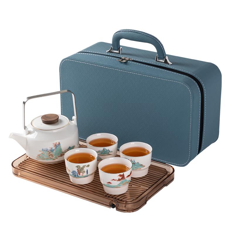 金镶玉功夫茶具整套装羊脂玉白陶瓷泡茶壶茶杯茶盘送人盒 风景如画