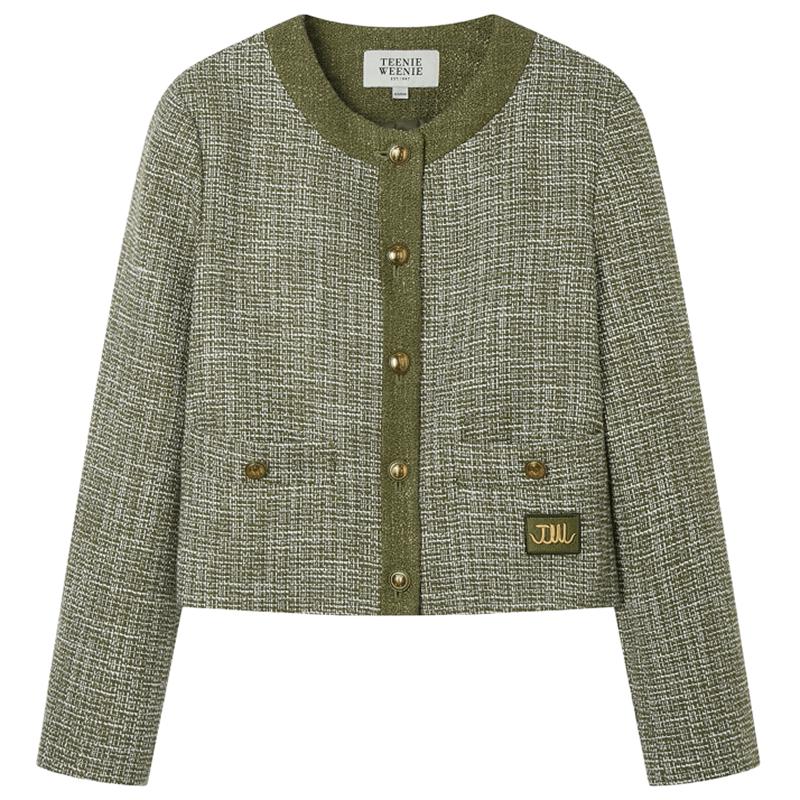 小熊粗花呢西装短外套小个子春季女小香风