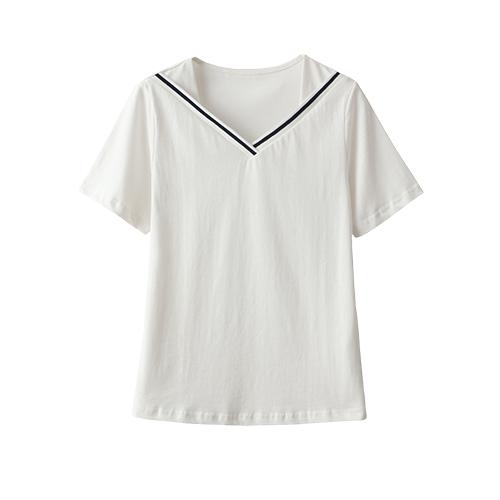 【100%棉】夏季女式休闲不规则V领打底衫内搭短袖t恤薄上衣
