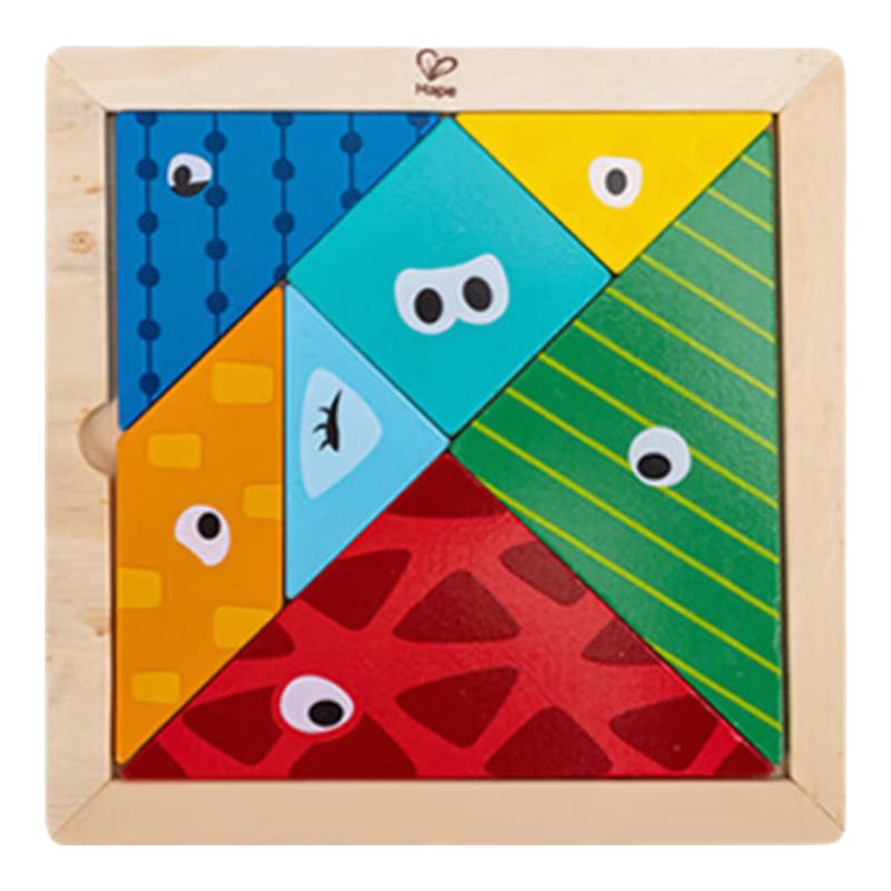 Hape拼插玩具  蘑菇钉拼插玩具触控调色盘趣味七巧板男女小孩早教 E1630 趣味双面七巧板