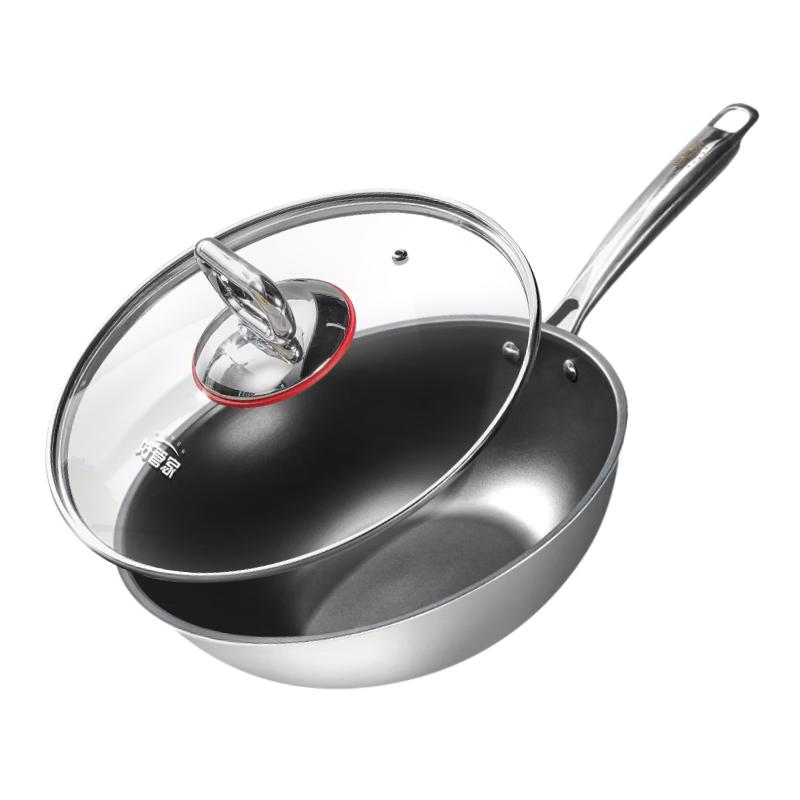 好管家炒锅不粘锅不锈钢炒菜锅燃气灶电磁炉纯有钛无涂层不粘锅32cm