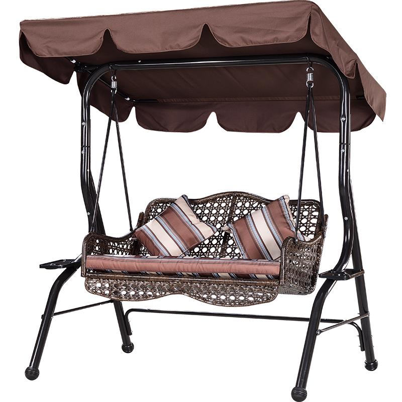 紫叶户外秋千藤椅室内吊椅庭院花园吊床摇椅阳台吊篮宿舍室外成人秋千 冰咖啡藤棕色-双人位【含坐垫抱枕】