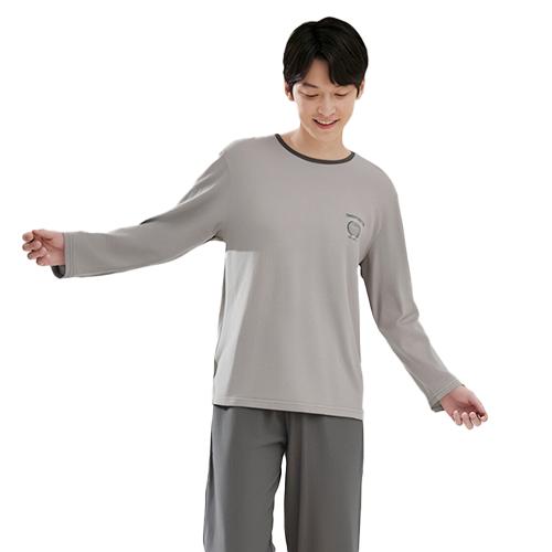 【日韩休闲 100%棉】春秋圆领男士长袖家居服套装纯棉睡衣男