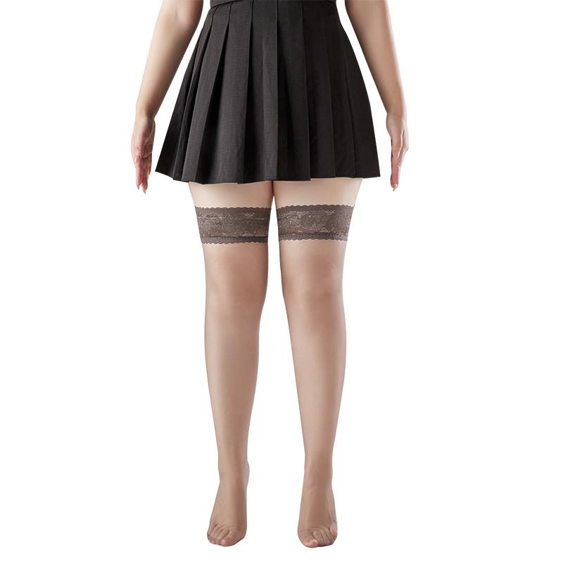 大码长筒丝袜女夏季薄款防勾丝半截胖mm粗腿蕾丝防滑中高筒过膝袜