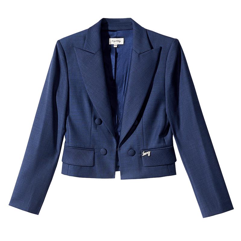 春季藏蓝高级羊毛西装短外套
