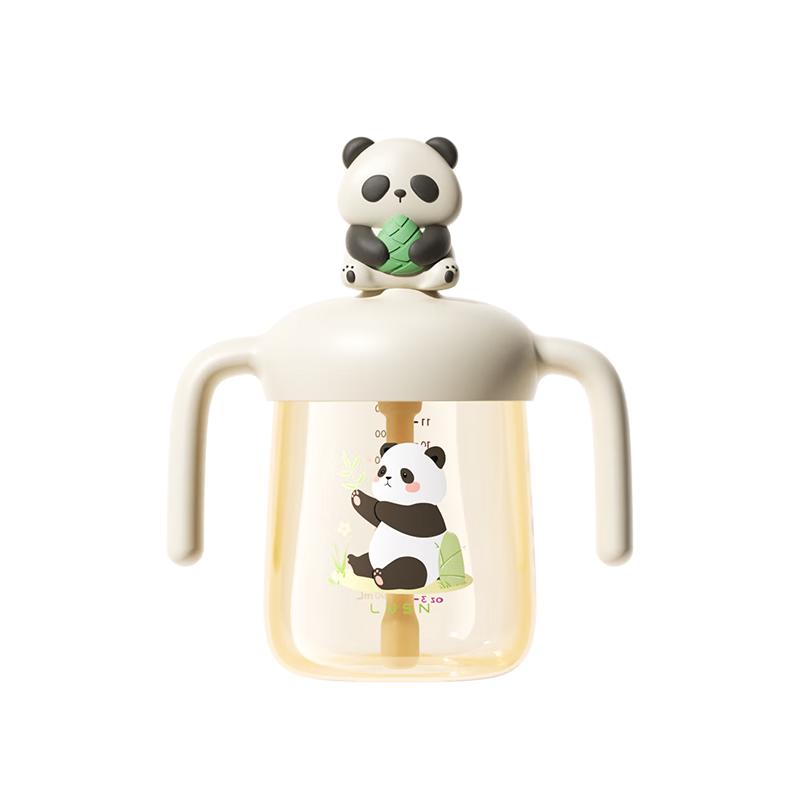 如山PPSU儿童吸管杯喝水杯牛奶杯家用迷糊杯水杯带刻度便携学饮杯 【防喷防漏水】熊猫吸管杯 330ml
