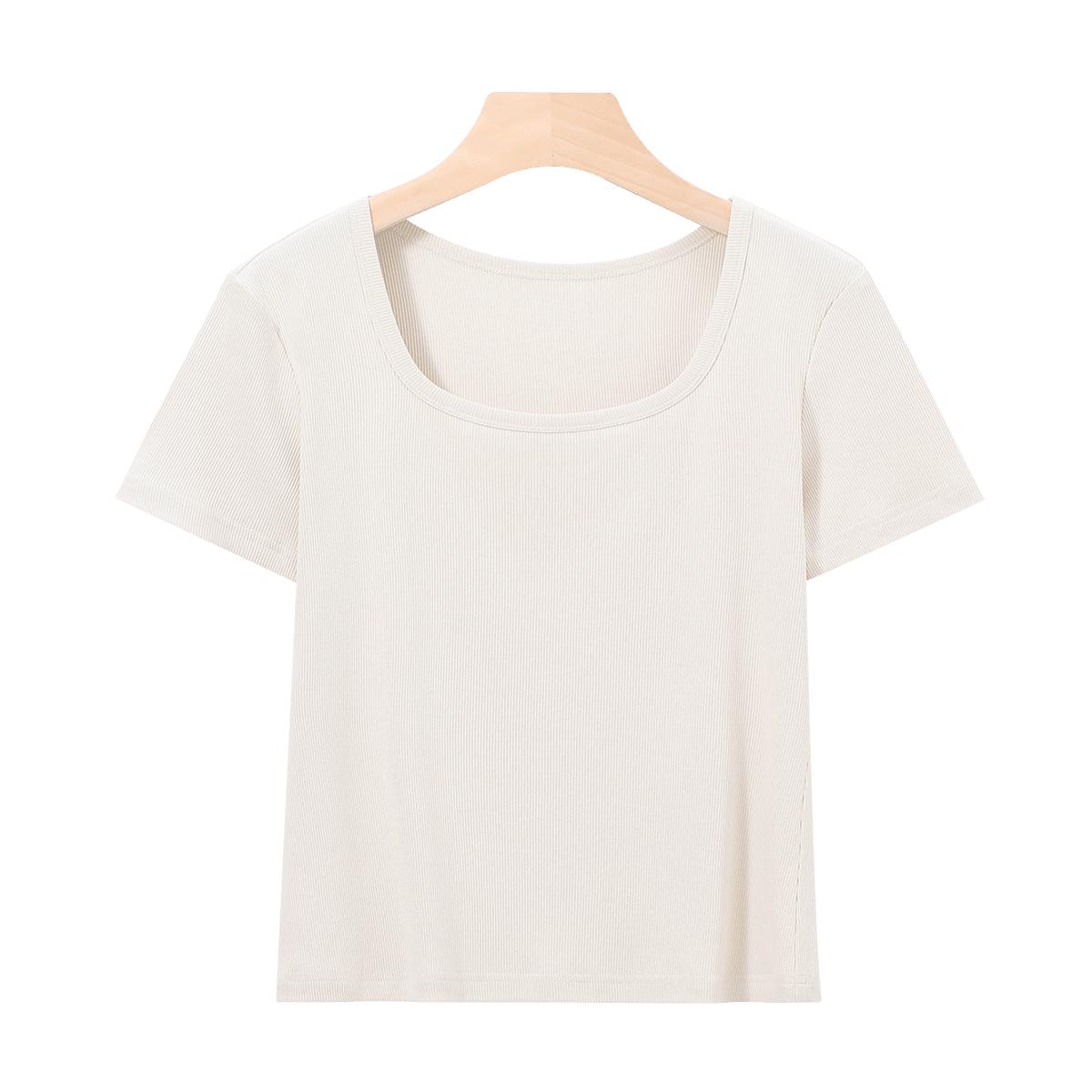 【清爽透气 基础百搭】春夏新方领短袖女士修身内搭亲肤打底上衣