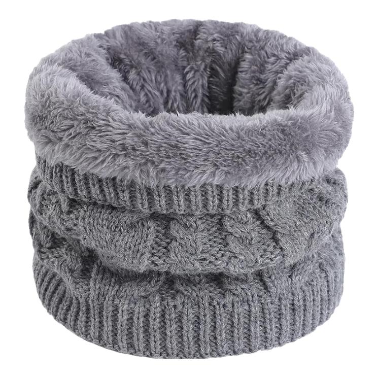 麟零冬季围脖男女通用加绒加厚脖套户外骑行面罩百搭针织护颈套头围巾 麻花【浅灰色】