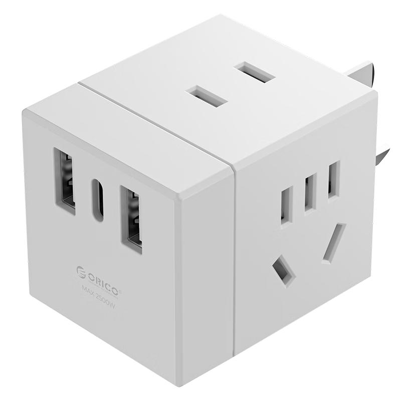 奥睿科（ORICO）魔方插座转换插头插排一转七转化器插线板/接线板Type-c口+USB口+4插孔白色 魔方【典雅白】4位3USB