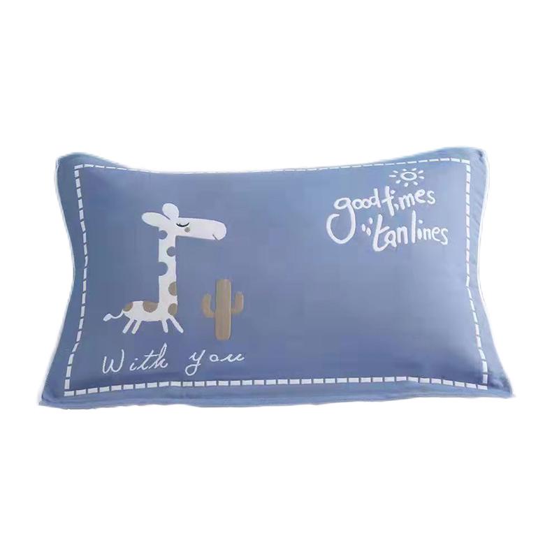 艾薇枕巾全棉一对儿童枕巾夹棉家用枕头巾 小鹿蓝 52*78cm 小鹿蓝【薄100%棉枕巾一对装】