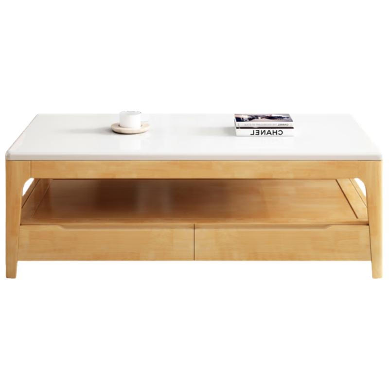 中伟实木茶几客厅办公室茶桌简约风岩板茶台茶桌1.2米胡桃黑火烧石 黑火烧石茶几1.2米【胡桃色】