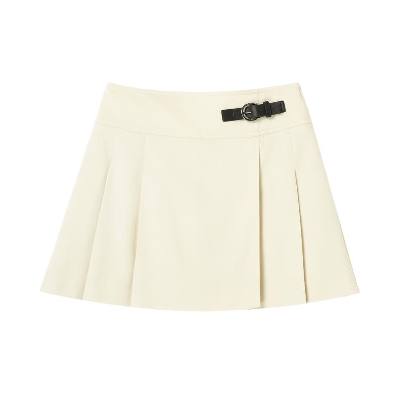 【高腰设计】衣恋时尚半身裙女皮袢百褶半裙短款A字裙夏季款