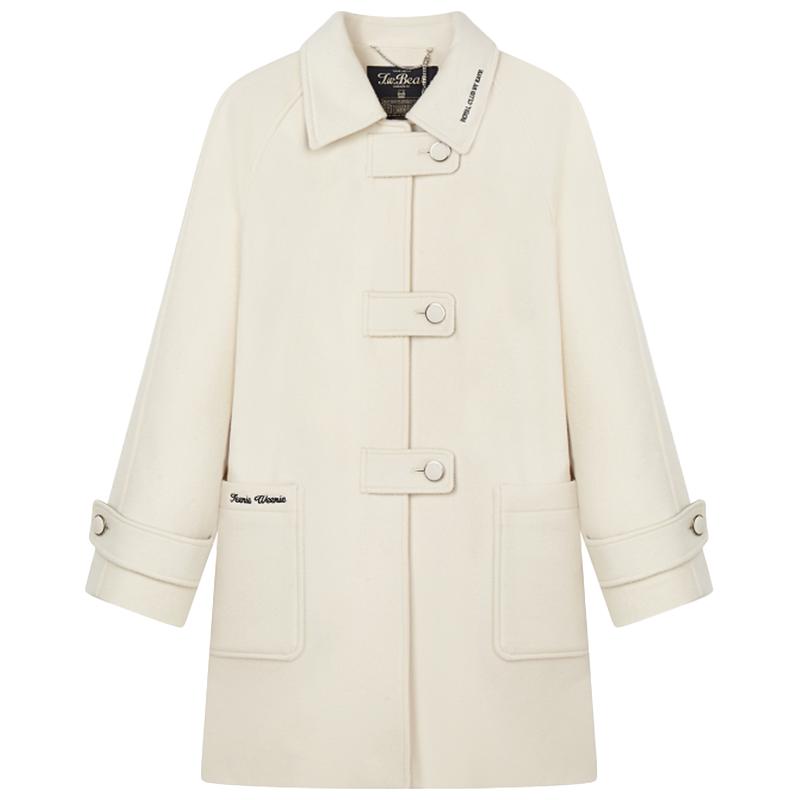 小熊秋冬款复古绵羊毛混纺毛呢大衣保暖外套女