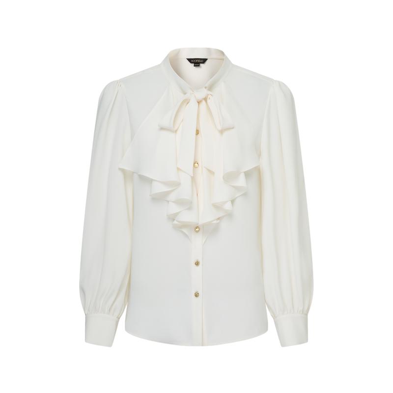 【飘带领】法式荷叶领优雅浪漫压褶长袖衬衫女春季