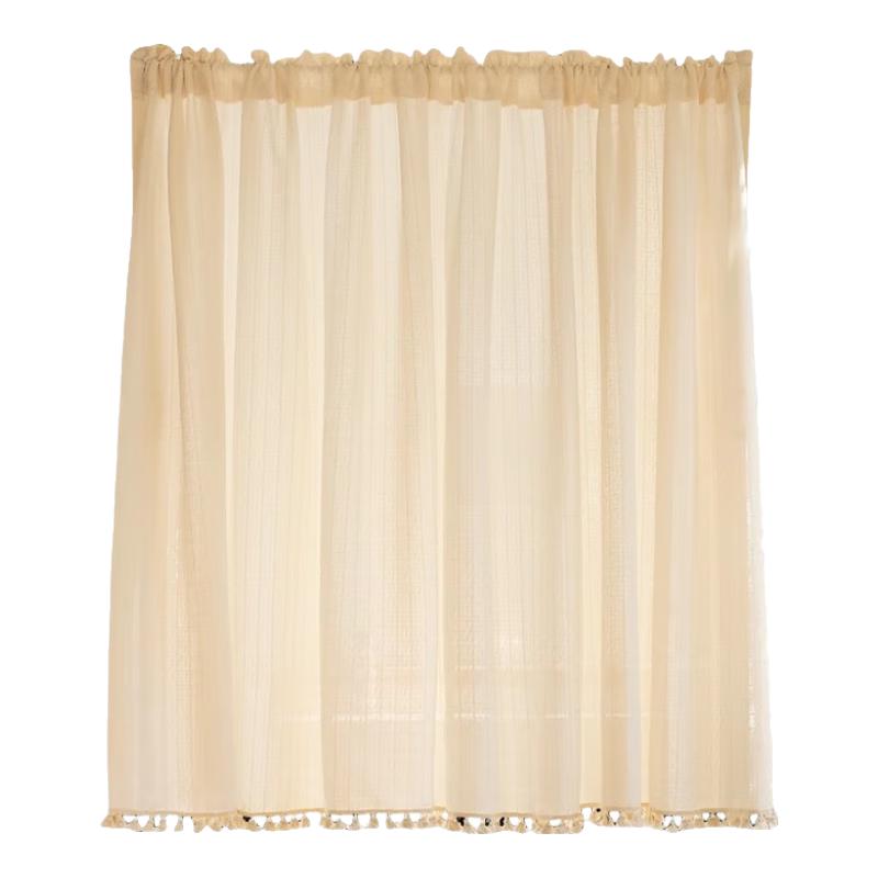 豆蔓家居 BEAN VINES HOME条纹日式家用门帘棉麻窗帘隔断阳台飘窗厨房卧室遮光半帘蕾丝纱帘 条纹麻纱门帘【穿杆式】 平铺宽100*80cm高一片