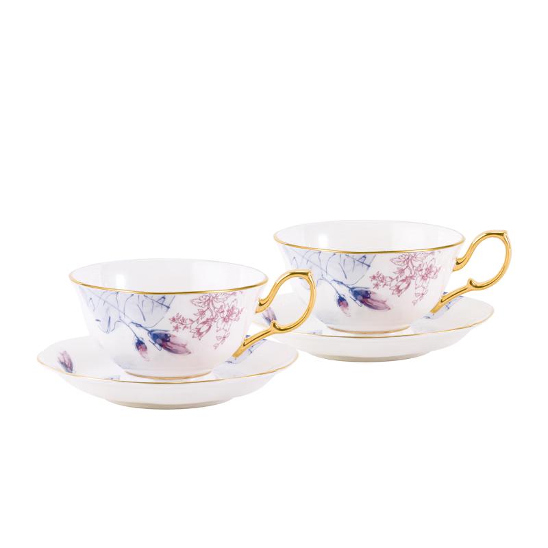 玛戈隆特【佳选】荷莲盛宴骨瓷咖啡杯碟套装精致咖啡杯下午茶杯 4头春晖咖啡杯碟