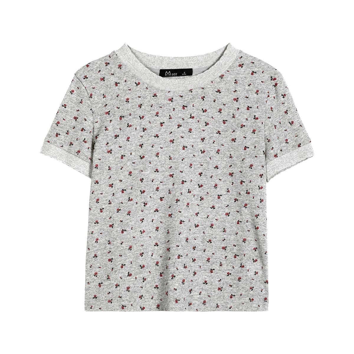 圆领印花设计正肩短袖上衣夏季休闲百搭修身女式T恤