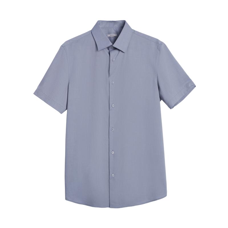 春季男士短袖衬衫亲肤舒适时尚翻领浅蓝色短袖衬衣