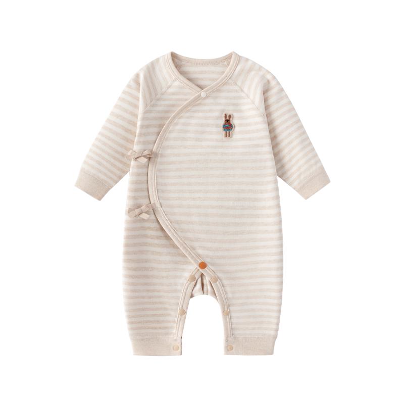婴儿连体衣春秋季男女宝宝系带纯棉哈衣爬服新生儿和尚服居家衣服