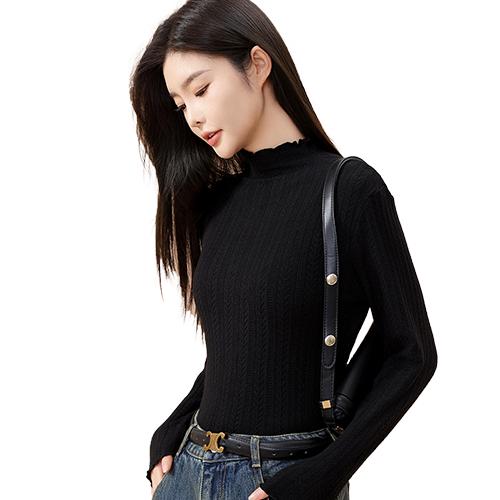 【优雅荷叶边提花】春内搭女士打底衫高级感长袖上衣女可外穿