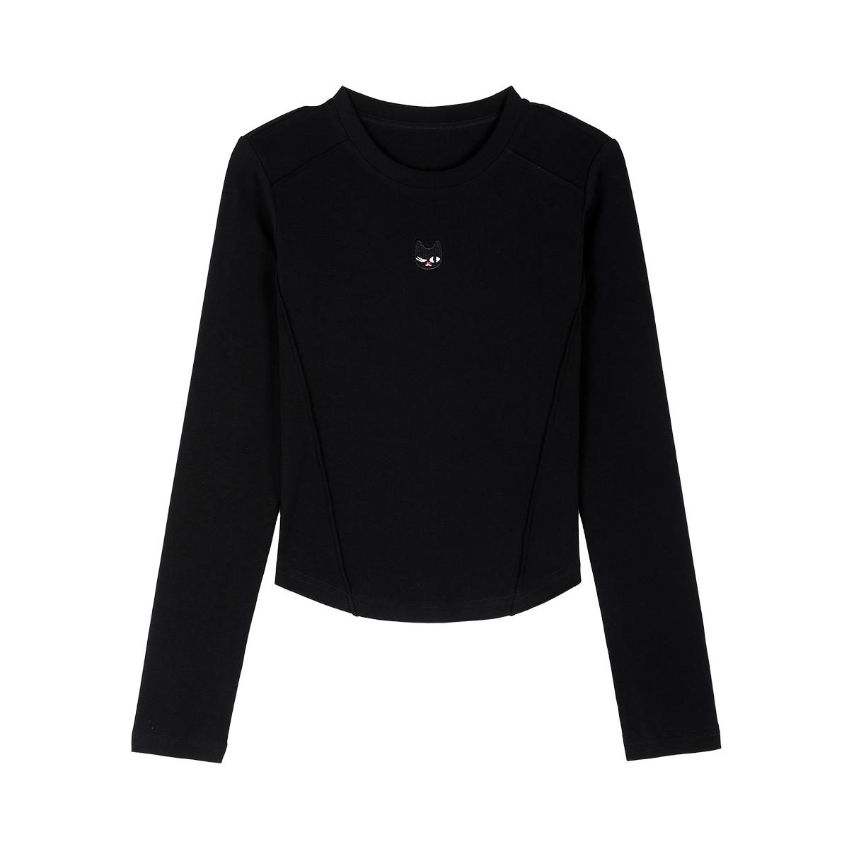 【百搭基础款】简约绣花设计纯色长袖上衣春秋休闲百搭女式T恤