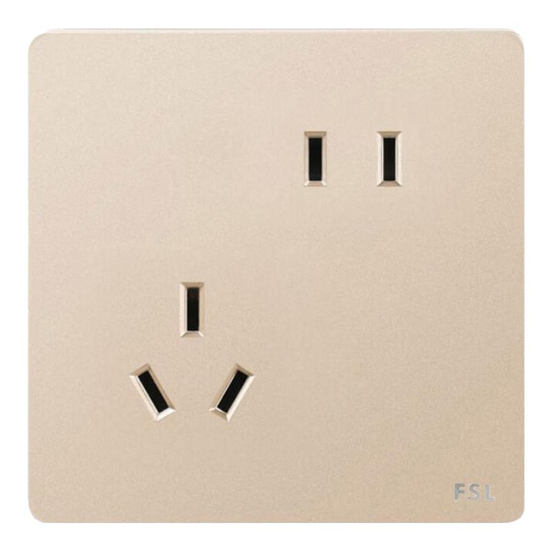 FSL 佛山照明开关插座纯平无框大面板插座家用二三插五孔F31A金色 斜五孔插座
