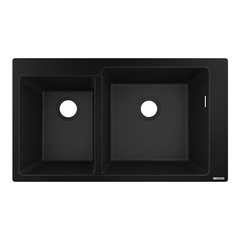 汉斯格雅（Hansgrohe）厨房水槽S510-F760台上安装305/435至尊黑石槽双槽(含手动下水)