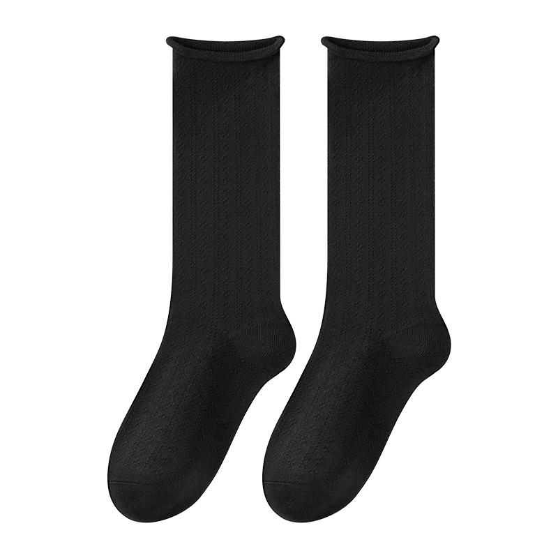 恒源祥女士夏季纯色月子袜松口产妇长袜子纯棉透气吸汗家居袜外穿中筒袜 【月子袜】黑色+白色 纯棉松口月子袜(35-39码)