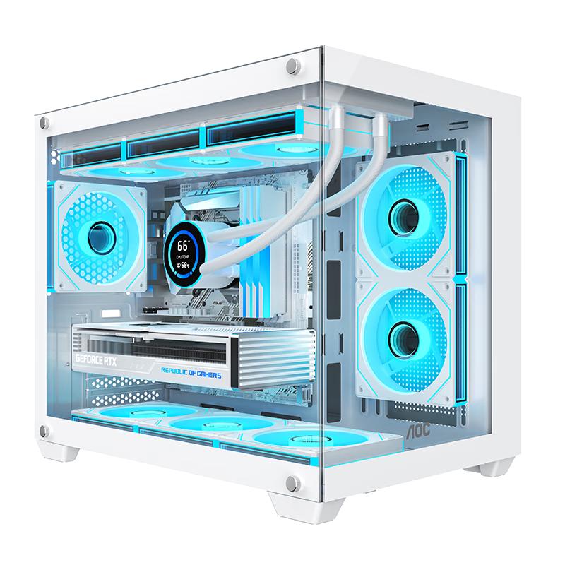 AOCCG392W白色 MATX游戏台式电脑主机箱 支持360水冷/无立柱270°海景房/9风扇位/左右分仓 CG392W白【360水冷 左右分仓】
