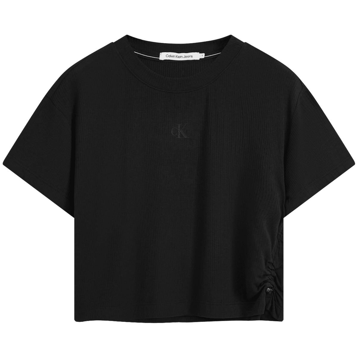 CK Jeans春季女士简约印花抽褶下摆圆领短袖T恤J221111