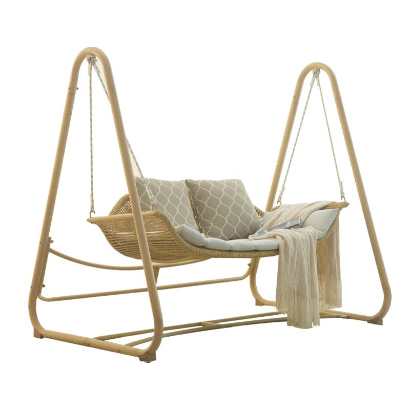 临亚（LINYA）户外庭院藤荡秋千室外双人吊床小院花园吊椅喜 双人秋千木纹色（送坐垫和抱枕）