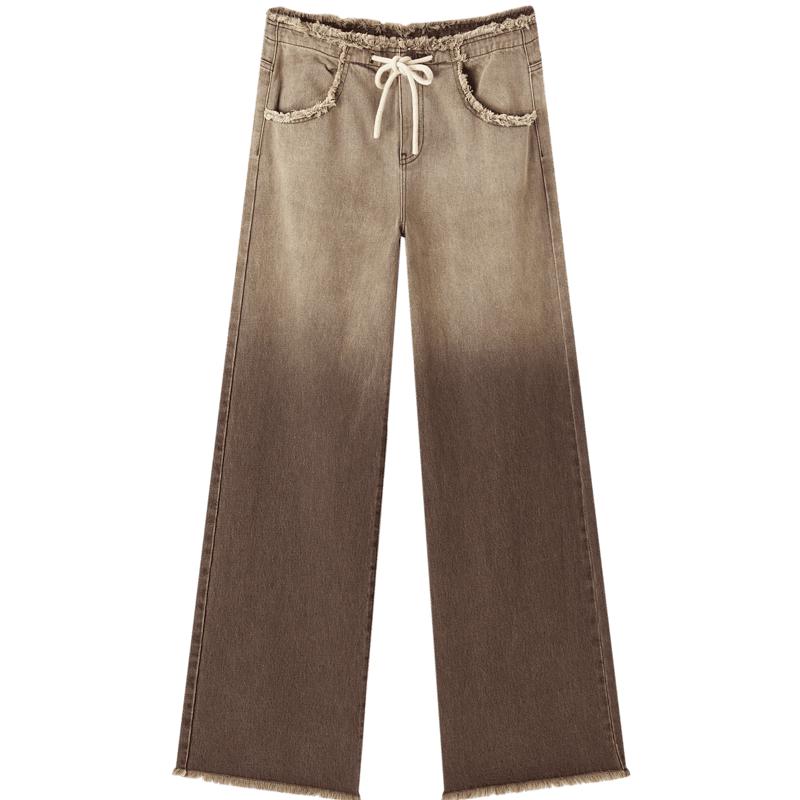 工装渐变牛仔宽松时尚阔腿裤女牛仔裤