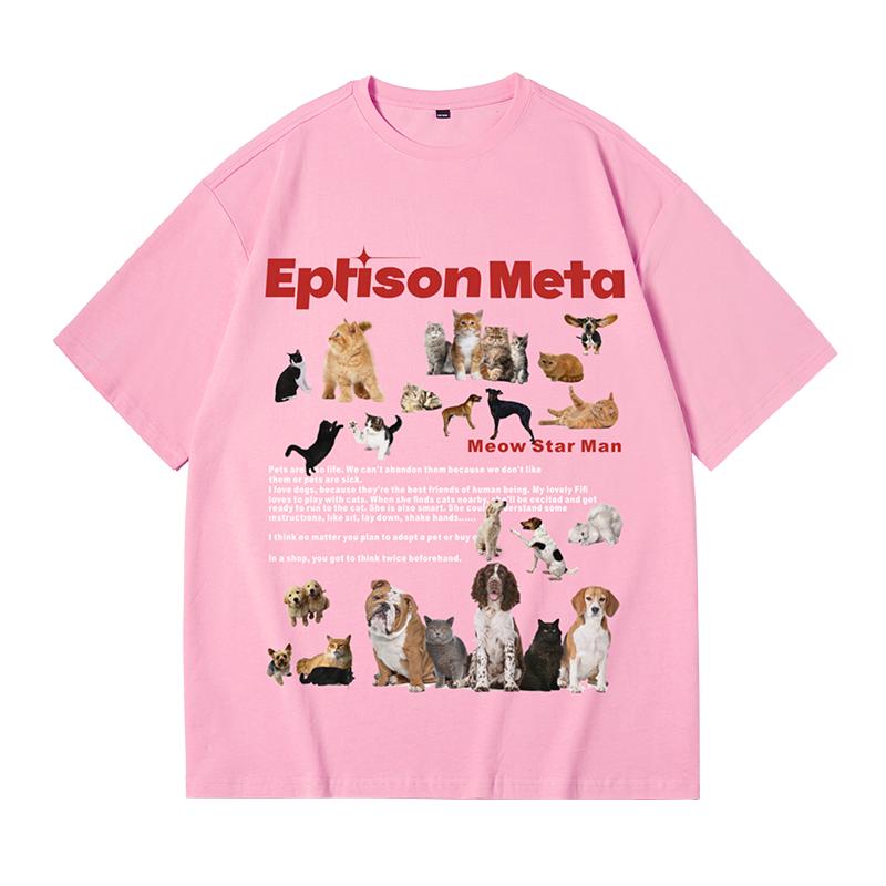 【缤纷夏日】夏季治愈萌趣猫狗大战卡通印花男女短袖T恤款
