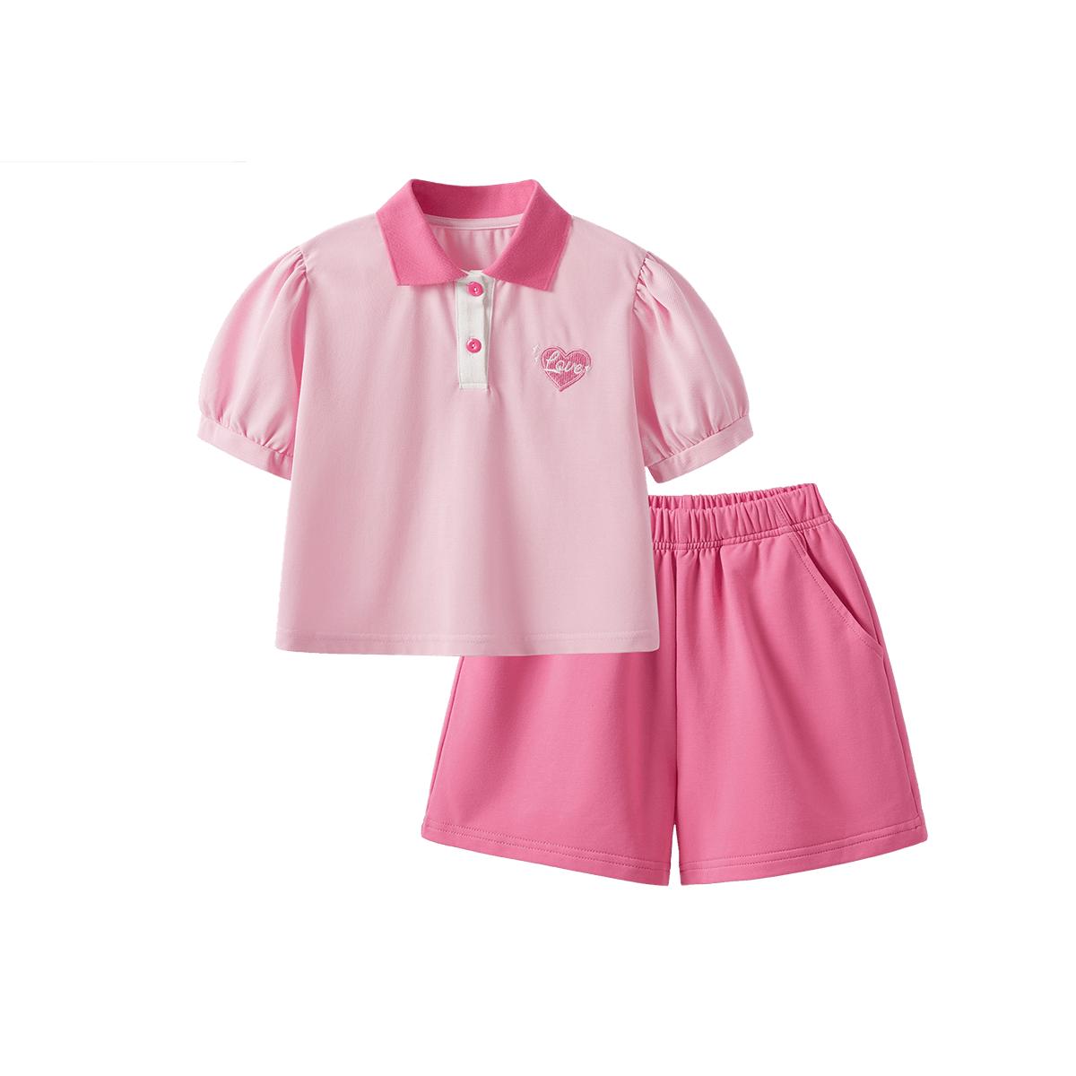 【时髦POLO领】夏装女童短袖T恤儿童套装短裤子运动两件套
