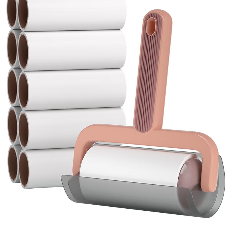 初舍（CHUSHE）粘毛器滚筒粘毛宠物猫狗毛地毯清理毡毛刷10卷替换纸共600撕 粉紫手柄+10卷纸共600撕