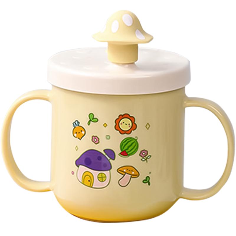 葆氏儿童牛奶杯316不锈钢内胆带刻度260ml胆身可分离吸管直饮双耳杯黄 【316不锈钢】 260ml 黄色蘑菇