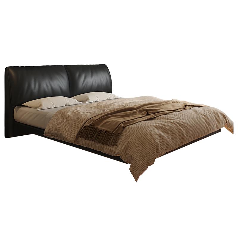 布雷尔真皮床大象耳朵悬浮设计头层牛皮艺双人1.8米婚床主卧家具 1.5m舒享版【S级中厚头层牛皮】 高脚款-单床