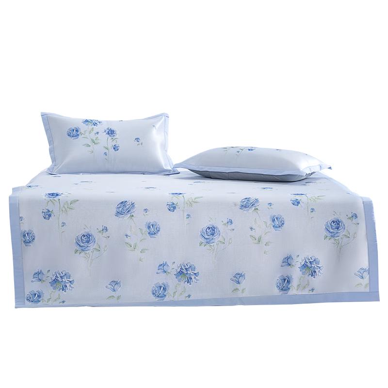 水星家纺冰丝凉席可机洗凉席冰丝席子1.8x2米软凉席可折叠三件套