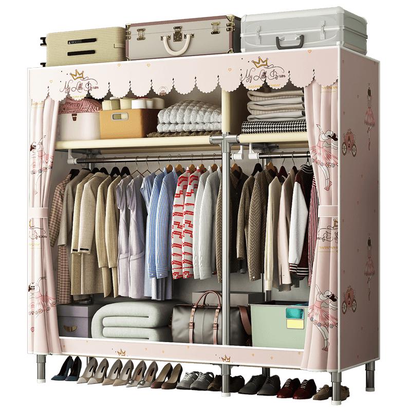 乐爱家 衣柜加厚布艺单人简易衣柜加粗钢管布衣柜宿舍家用收纳衣橱 粉色芭蕾【合金钢接头】