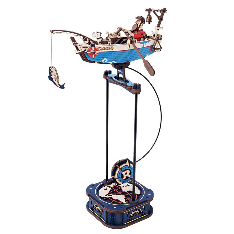  ROKR/若客 diy木质拼图积木拼装模型 儿童船玩具