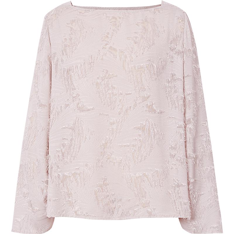 2025春季女装羽毛剪花流苏宽肩一字领套头短衬衫上衣