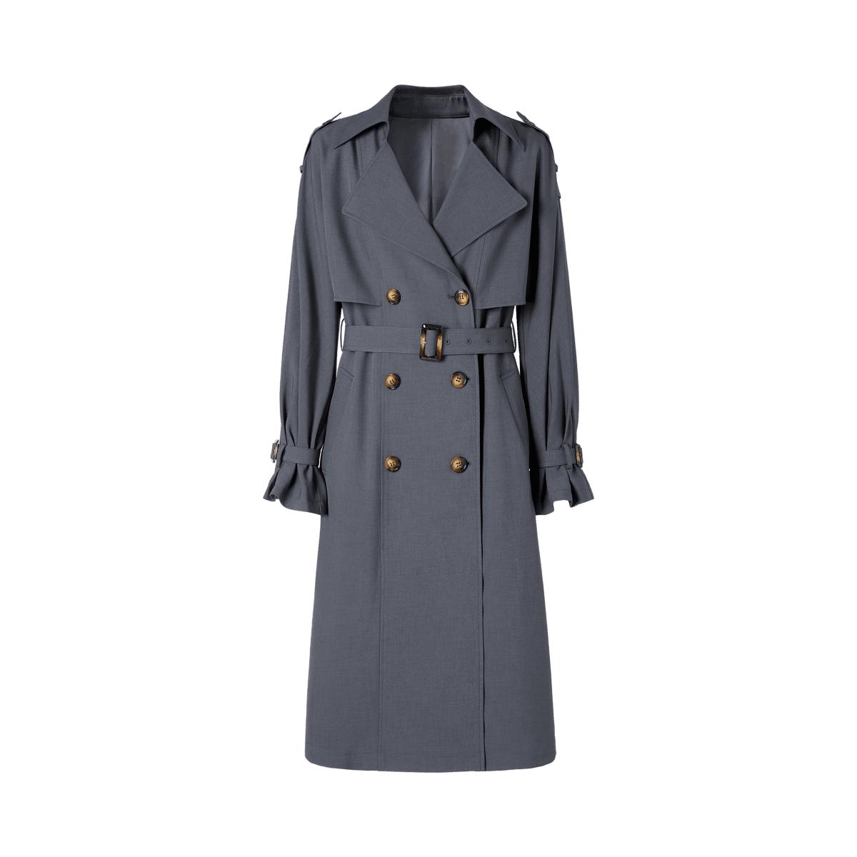 旗下安娜蔻系列经典廓形工装风驳领腰带肩章风衣女2024春季