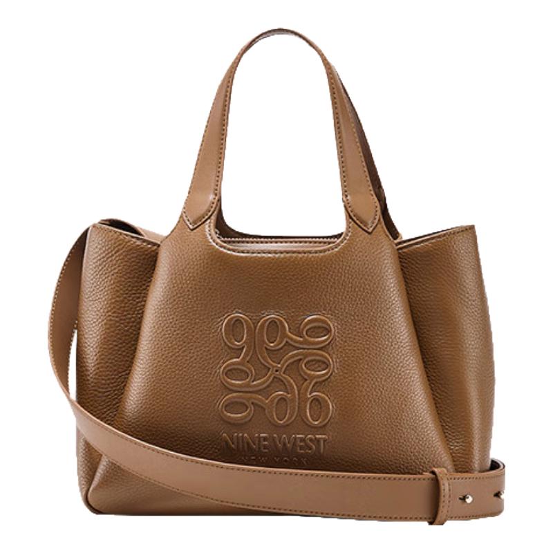 NINE WEST菜篮子包包女包奢侈品大容量手提包斜挎包女 焦糖棕【-同色油边】 长28cm*宽14cm*高20cm