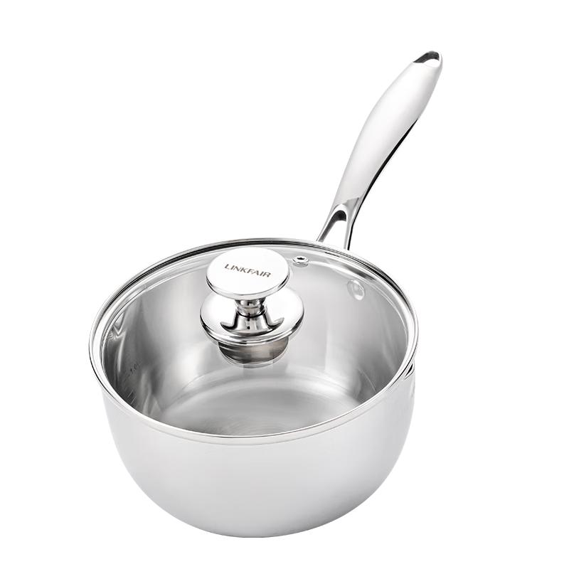凌丰316L不锈钢奶锅无涂层辅食锅小煮锅电磁炉燃气灶可用 18cm单柄